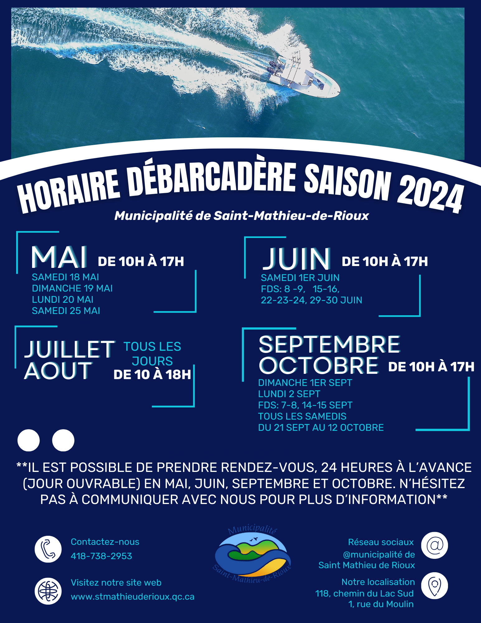 Heure d'ouverture du débarcadère 2024 Municipalité de SaintMathieu